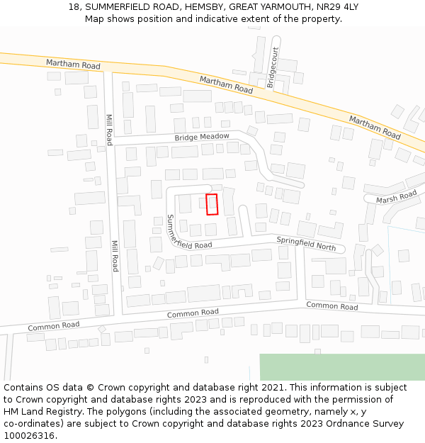 18, SUMMERFIELD ROAD, HEMSBY, GREAT YARMOUTH, NR29 4LY: Location map and indicative extent of plot