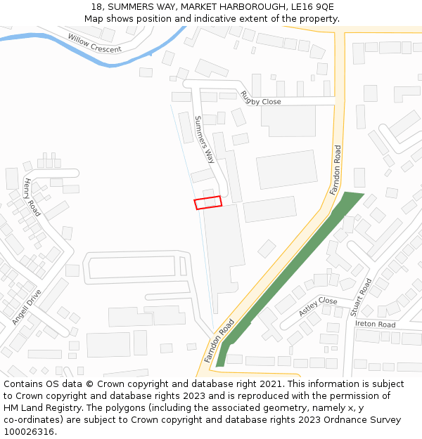 18, SUMMERS WAY, MARKET HARBOROUGH, LE16 9QE: Location map and indicative extent of plot