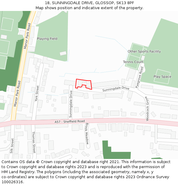 18, SUNNINGDALE DRIVE, GLOSSOP, SK13 8PF: Location map and indicative extent of plot