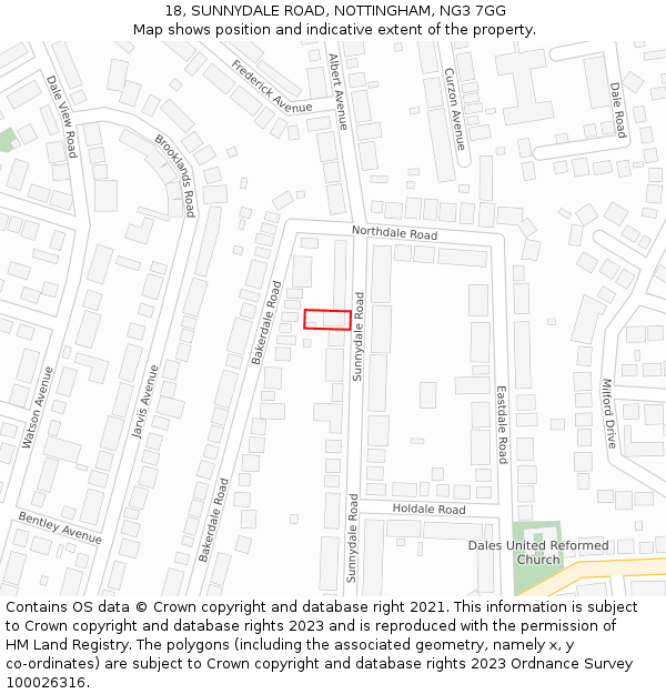 18, SUNNYDALE ROAD, NOTTINGHAM, NG3 7GG: Location map and indicative extent of plot