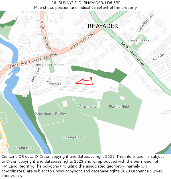 18, SUNNYFIELD, RHAYADER, LD6 5BP: Location map and indicative extent of plot