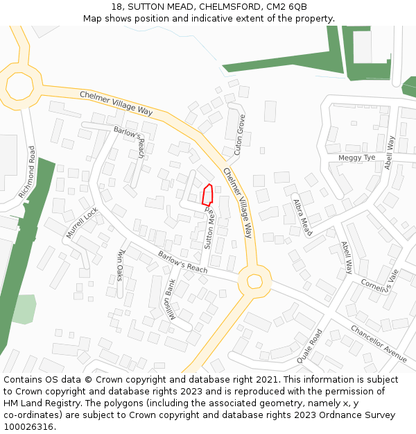 18, SUTTON MEAD, CHELMSFORD, CM2 6QB: Location map and indicative extent of plot