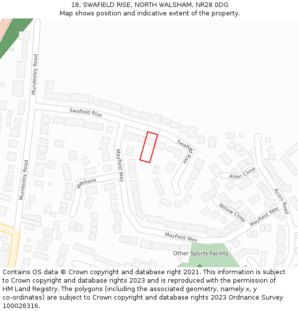 18, SWAFIELD RISE, NORTH WALSHAM, NR28 0DG: Location map and indicative extent of plot