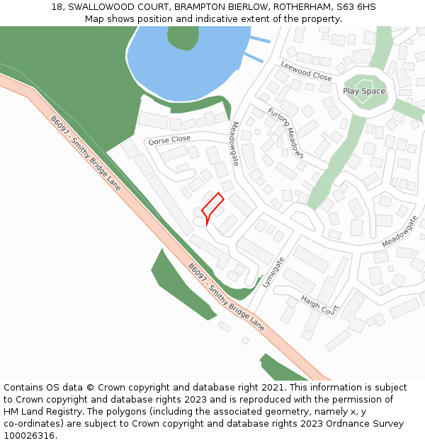 18, SWALLOWOOD COURT, BRAMPTON BIERLOW, ROTHERHAM, S63 6HS: Location map and indicative extent of plot