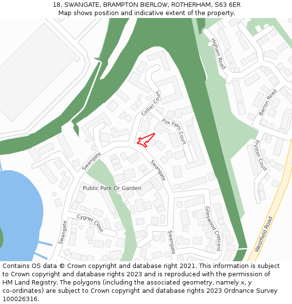 18, SWANGATE, BRAMPTON BIERLOW, ROTHERHAM, S63 6ER: Location map and indicative extent of plot
