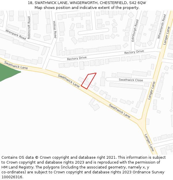 18, SWATHWICK LANE, WINGERWORTH, CHESTERFIELD, S42 6QW: Location map and indicative extent of plot