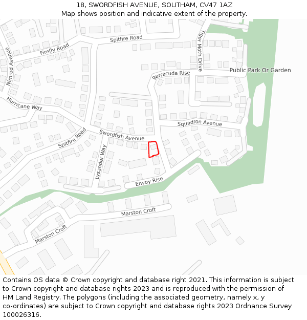 18, SWORDFISH AVENUE, SOUTHAM, CV47 1AZ: Location map and indicative extent of plot