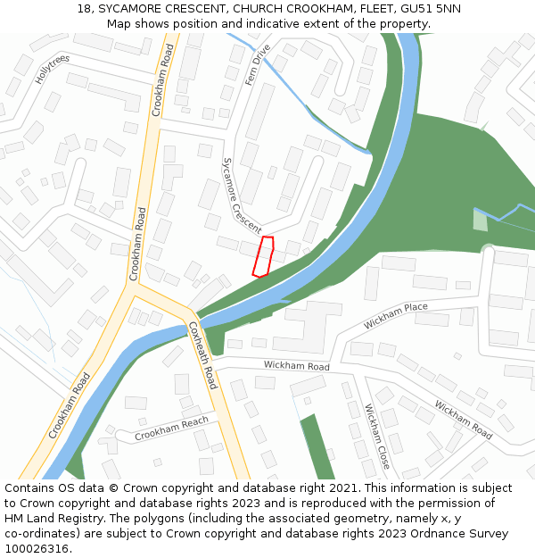 18, SYCAMORE CRESCENT, CHURCH CROOKHAM, FLEET, GU51 5NN: Location map and indicative extent of plot