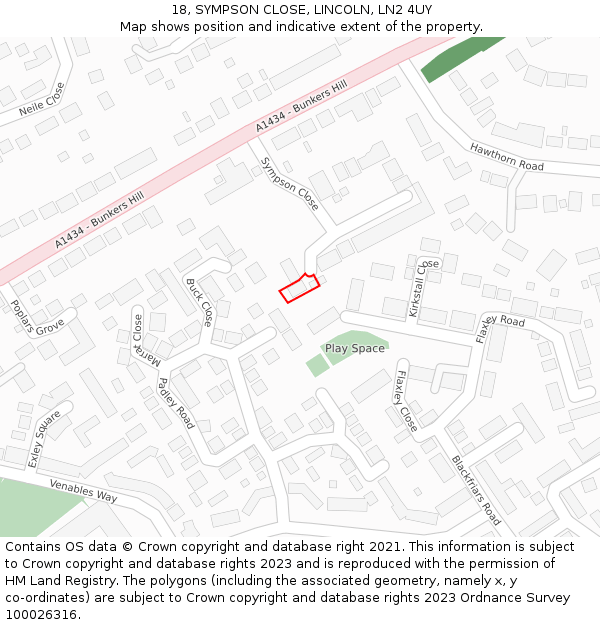18, SYMPSON CLOSE, LINCOLN, LN2 4UY: Location map and indicative extent of plot