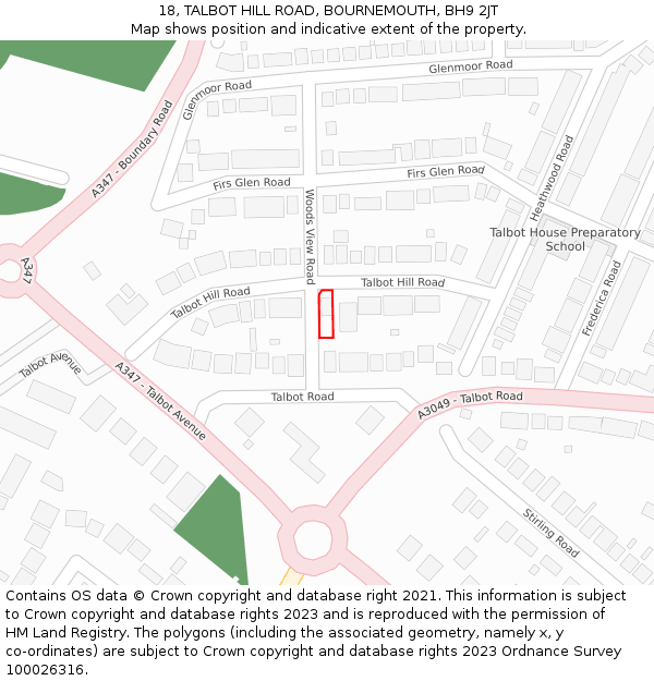 18, TALBOT HILL ROAD, BOURNEMOUTH, BH9 2JT: Location map and indicative extent of plot