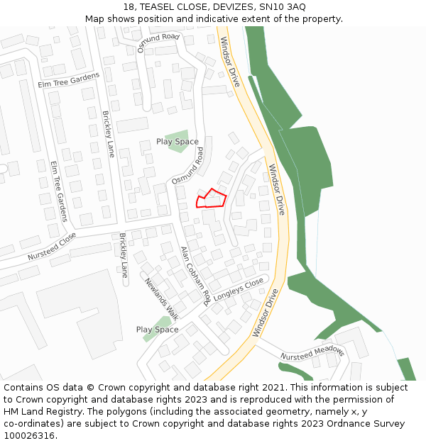 18, TEASEL CLOSE, DEVIZES, SN10 3AQ: Location map and indicative extent of plot
