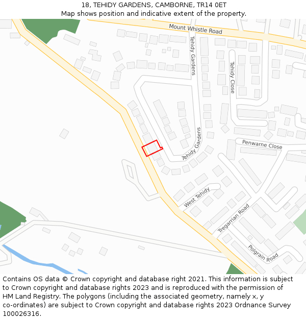 18, TEHIDY GARDENS, CAMBORNE, TR14 0ET: Location map and indicative extent of plot