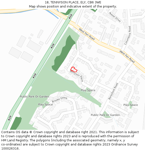18, TENNYSON PLACE, ELY, CB6 3WE: Location map and indicative extent of plot