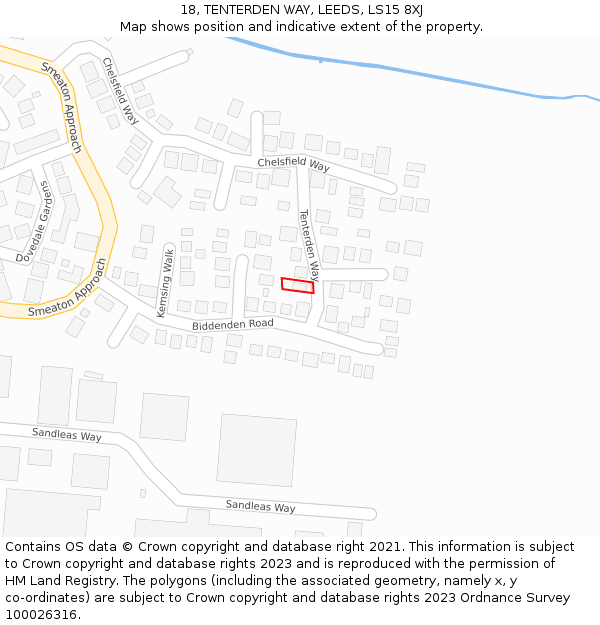 18, TENTERDEN WAY, LEEDS, LS15 8XJ: Location map and indicative extent of plot