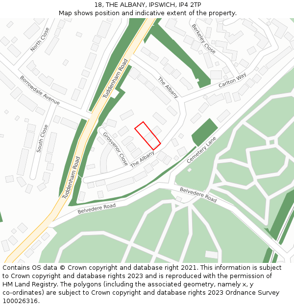 18, THE ALBANY, IPSWICH, IP4 2TP: Location map and indicative extent of plot