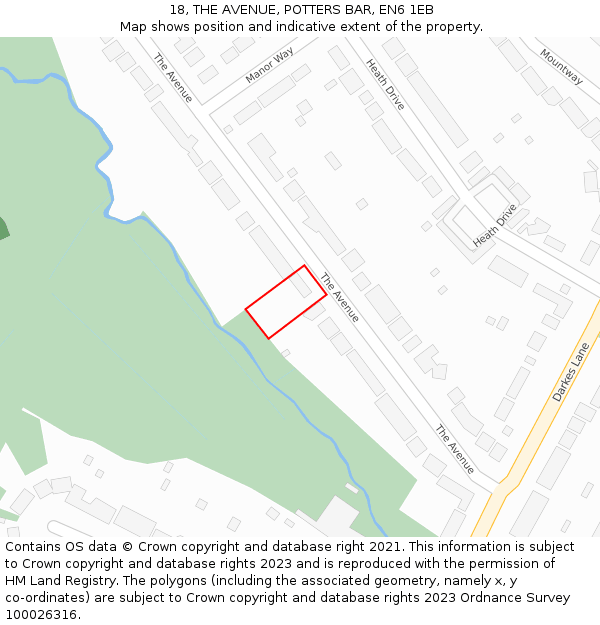 18, THE AVENUE, POTTERS BAR, EN6 1EB: Location map and indicative extent of plot