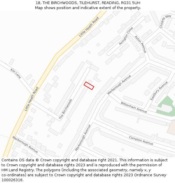 18, THE BIRCHWOODS, TILEHURST, READING, RG31 5UH: Location map and indicative extent of plot