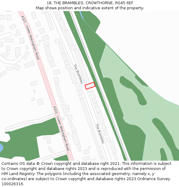 18, THE BRAMBLES, CROWTHORNE, RG45 6EF: Location map and indicative extent of plot