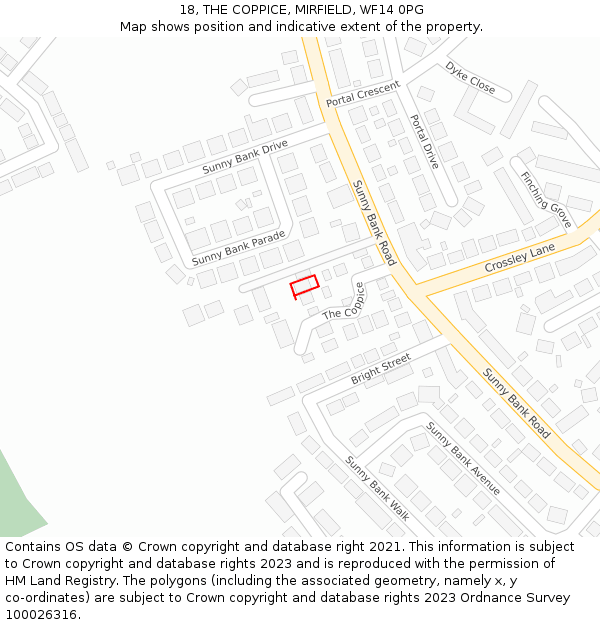 18, THE COPPICE, MIRFIELD, WF14 0PG: Location map and indicative extent of plot