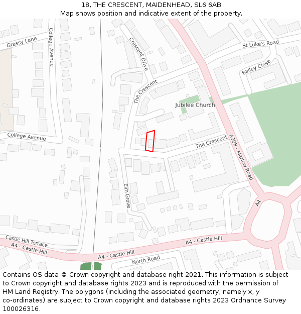 18, THE CRESCENT, MAIDENHEAD, SL6 6AB: Location map and indicative extent of plot