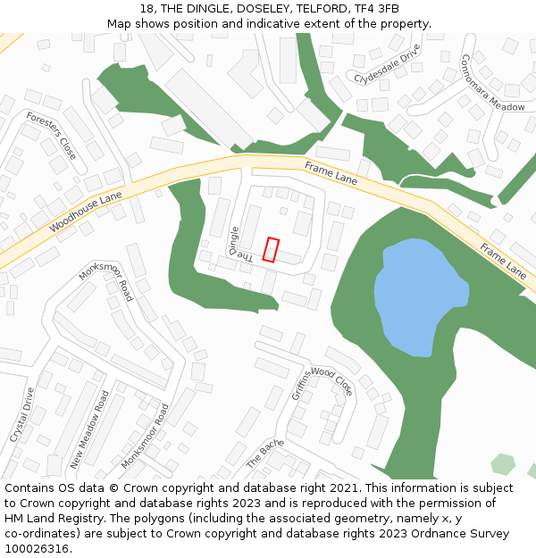 18, THE DINGLE, DOSELEY, TELFORD, TF4 3FB: Location map and indicative extent of plot