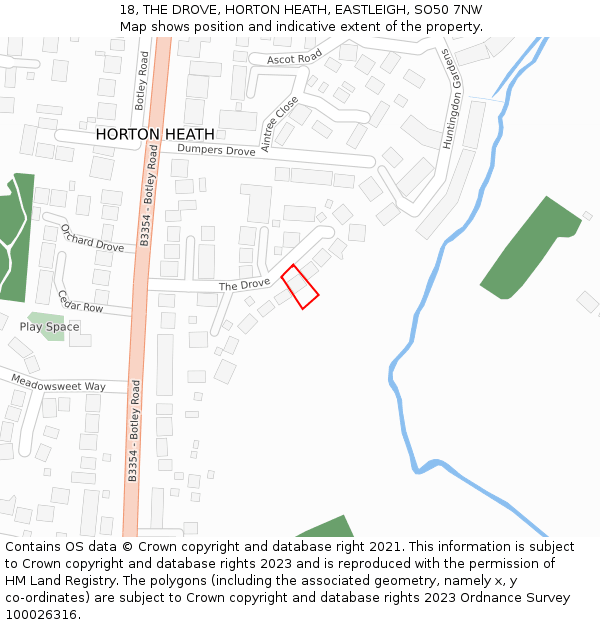 18, THE DROVE, HORTON HEATH, EASTLEIGH, SO50 7NW: Location map and indicative extent of plot