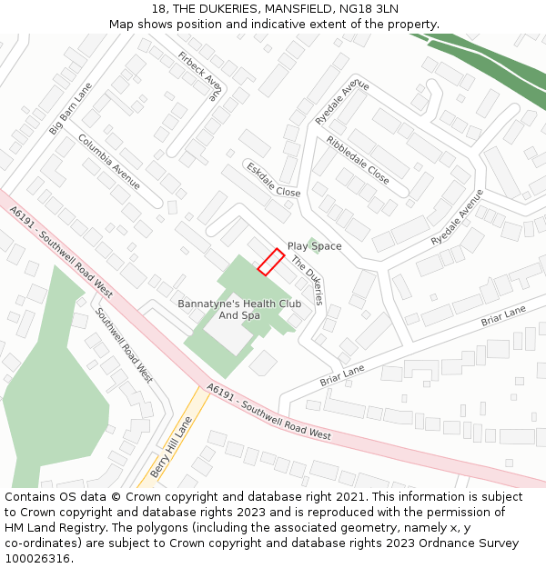 18, THE DUKERIES, MANSFIELD, NG18 3LN: Location map and indicative extent of plot