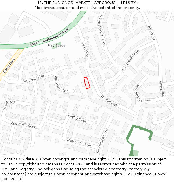 18, THE FURLONGS, MARKET HARBOROUGH, LE16 7XL: Location map and indicative extent of plot