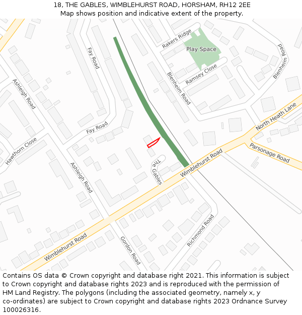 18, THE GABLES, WIMBLEHURST ROAD, HORSHAM, RH12 2EE: Location map and indicative extent of plot