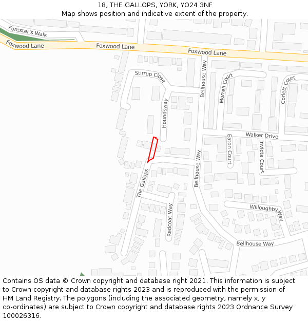 18, THE GALLOPS, YORK, YO24 3NF: Location map and indicative extent of plot