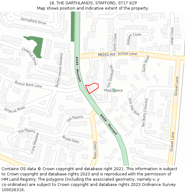 18, THE GARTHLANDS, STAFFORD, ST17 9ZP: Location map and indicative extent of plot