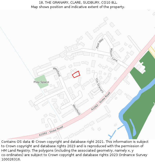 18, THE GRANARY, CLARE, SUDBURY, CO10 8LL: Location map and indicative extent of plot