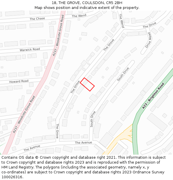 18, THE GROVE, COULSDON, CR5 2BH: Location map and indicative extent of plot