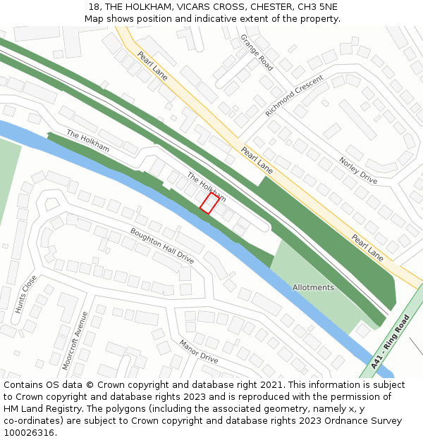 18, THE HOLKHAM, VICARS CROSS, CHESTER, CH3 5NE: Location map and indicative extent of plot