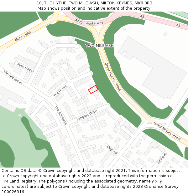 18, THE HYTHE, TWO MILE ASH, MILTON KEYNES, MK8 8PB: Location map and indicative extent of plot