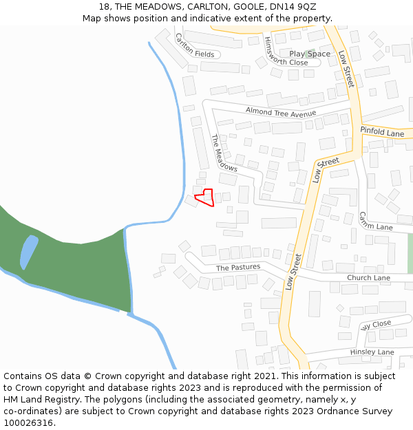18, THE MEADOWS, CARLTON, GOOLE, DN14 9QZ: Location map and indicative extent of plot