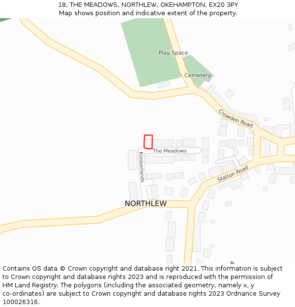 18, THE MEADOWS, NORTHLEW, OKEHAMPTON, EX20 3PY: Location map and indicative extent of plot