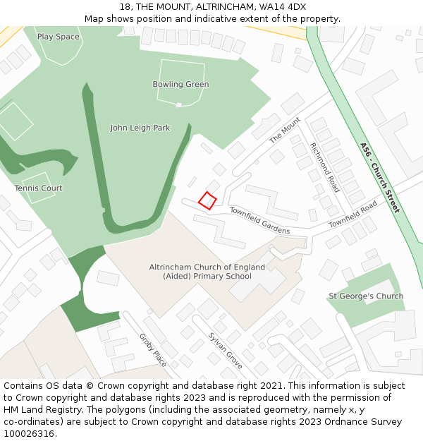 18, THE MOUNT, ALTRINCHAM, WA14 4DX: Location map and indicative extent of plot