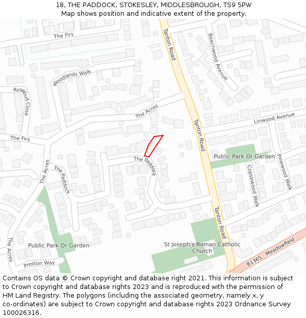 18, THE PADDOCK, STOKESLEY, MIDDLESBROUGH, TS9 5PW: Location map and indicative extent of plot