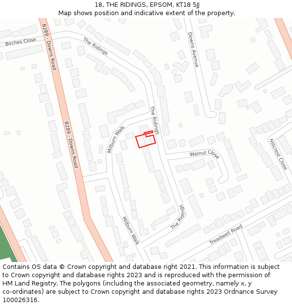 18, THE RIDINGS, EPSOM, KT18 5JJ: Location map and indicative extent of plot