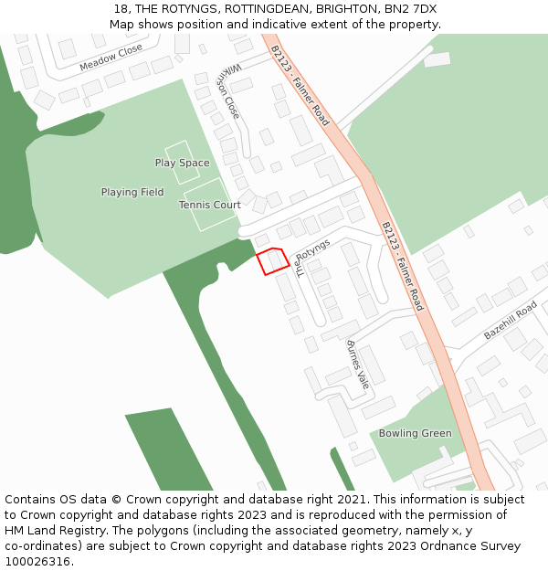 18, THE ROTYNGS, ROTTINGDEAN, BRIGHTON, BN2 7DX: Location map and indicative extent of plot