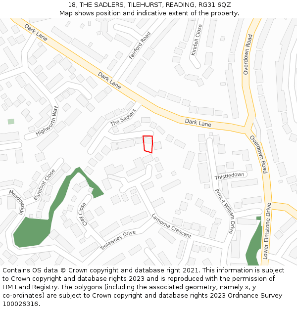 18, THE SADLERS, TILEHURST, READING, RG31 6QZ: Location map and indicative extent of plot