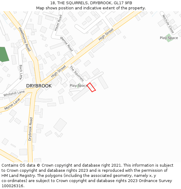18, THE SQUIRRELS, DRYBROOK, GL17 9FB: Location map and indicative extent of plot