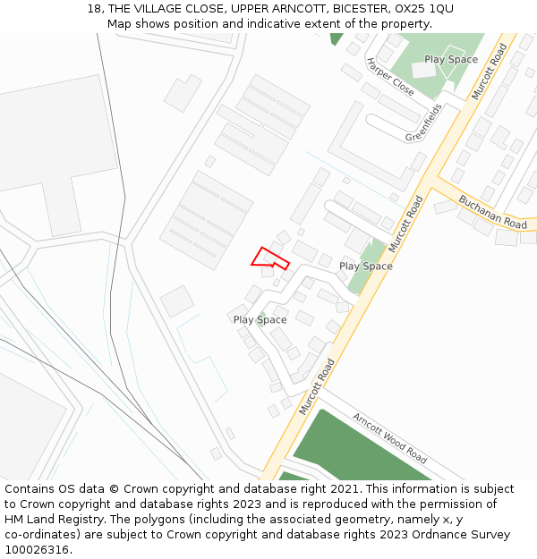 18, THE VILLAGE CLOSE, UPPER ARNCOTT, BICESTER, OX25 1QU: Location map and indicative extent of plot