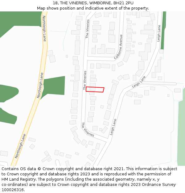 18, THE VINERIES, WIMBORNE, BH21 2PU: Location map and indicative extent of plot