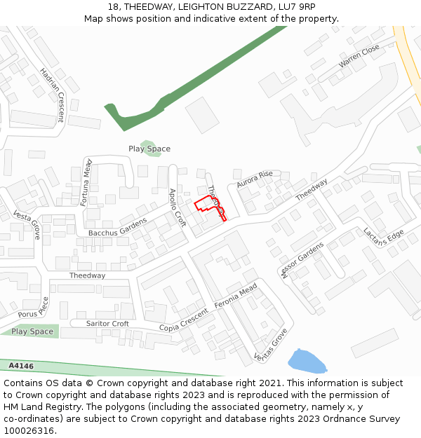 18, THEEDWAY, LEIGHTON BUZZARD, LU7 9RP: Location map and indicative extent of plot