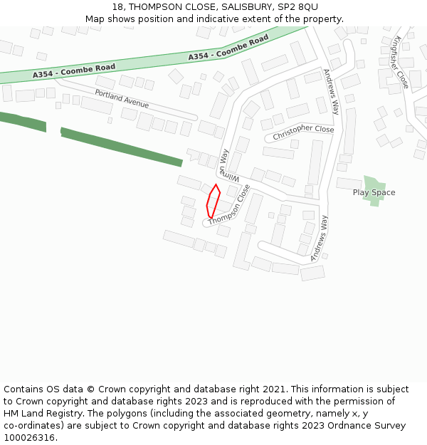 18, THOMPSON CLOSE, SALISBURY, SP2 8QU: Location map and indicative extent of plot