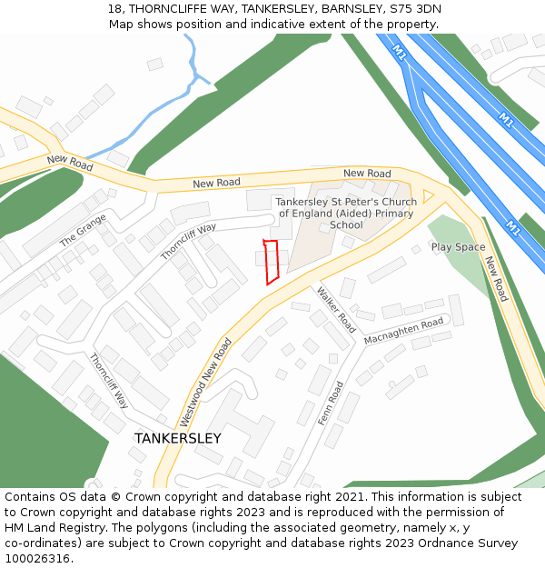 18, THORNCLIFFE WAY, TANKERSLEY, BARNSLEY, S75 3DN: Location map and indicative extent of plot