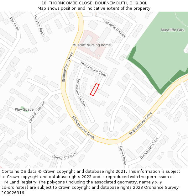 18, THORNCOMBE CLOSE, BOURNEMOUTH, BH9 3QL: Location map and indicative extent of plot