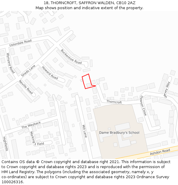 18, THORNCROFT, SAFFRON WALDEN, CB10 2AZ: Location map and indicative extent of plot